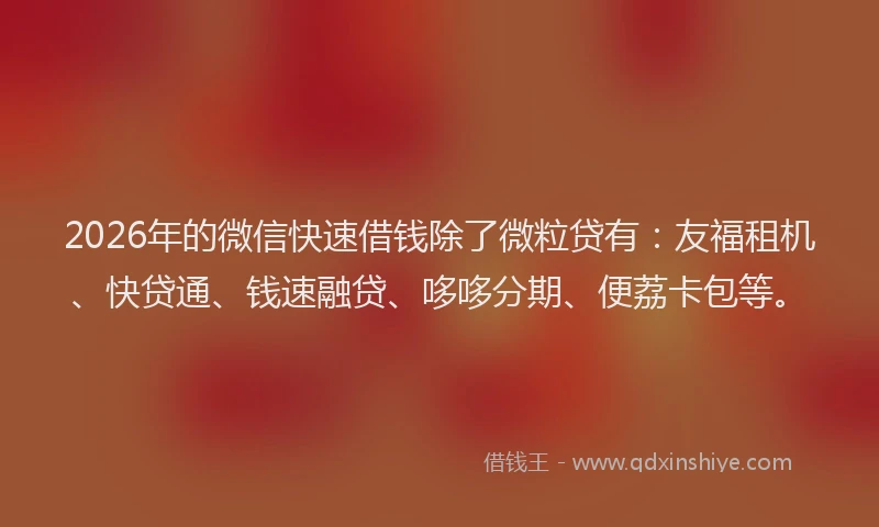 2026年的微信快速借钱除了微粒贷有:友福租机、快贷通、钱速融贷、哆哆分期、便荔卡包等。
