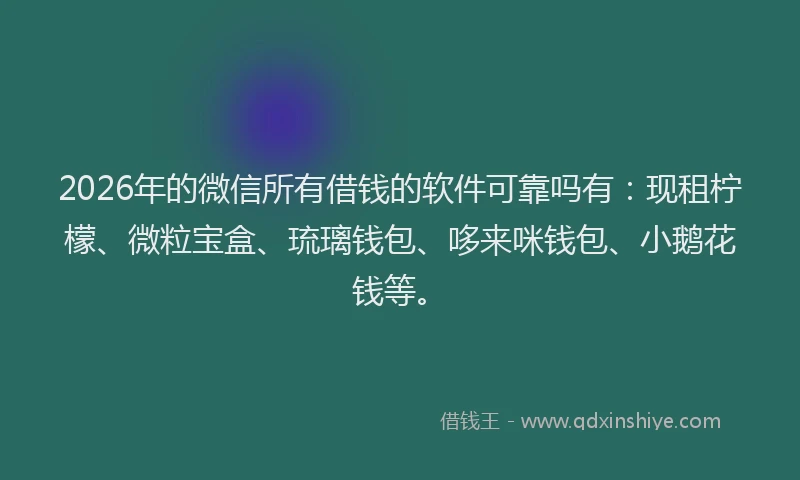 2026年的微信所有借钱的软件可靠吗有:现租柠檬、微粒宝盒、琉璃钱包、哆来咪钱包、小鹅花钱等。