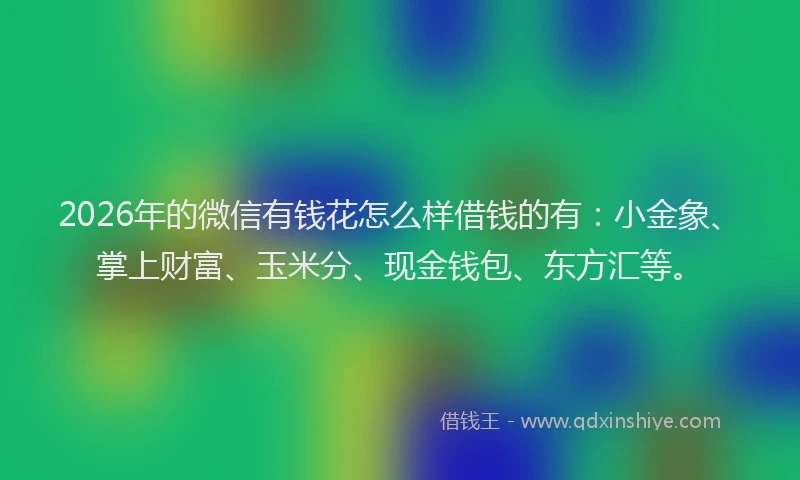 2026年的微信有钱花怎么样借钱的有：小金象、掌上财富、玉米分、现金钱包、东方汇等。
