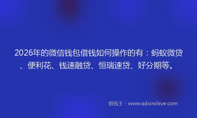2026年的微信钱包借钱如何操作的有：蚂蚁微贷、便利花、钱速融贷、恒瑞速贷、好分期等。