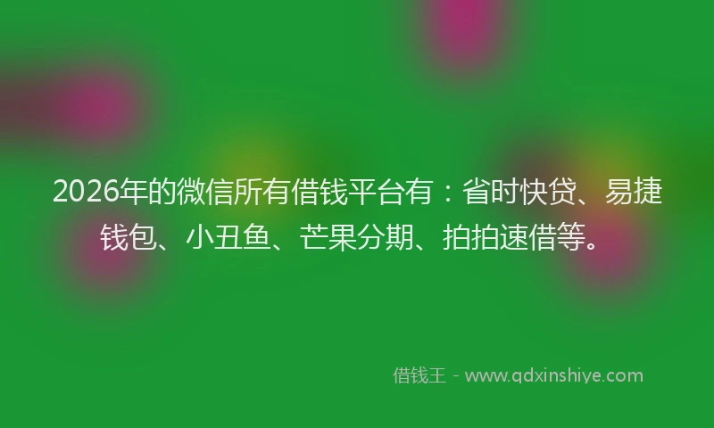 2026年的微信所有借钱平台有：省时快贷、易捷钱包、小丑鱼、芒果分期、拍拍速借等。