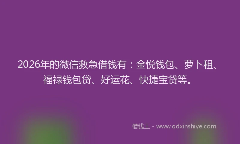 2026年的微信救急借钱有:金悦钱包、萝卜租、福禄钱包贷、好运花、快捷宝贷等。