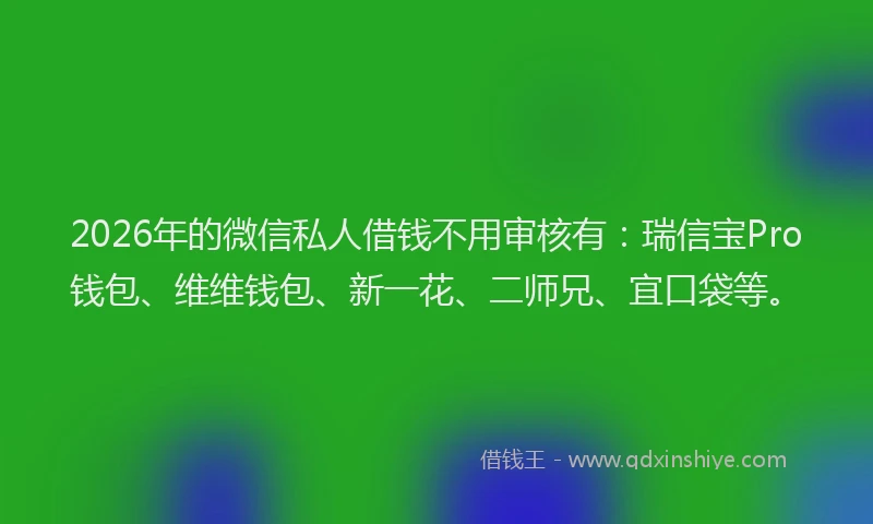 2026年的微信私人借钱不用审核有：瑞信宝Pro钱包、维维钱包、新一花、二师兄、宜口袋等。