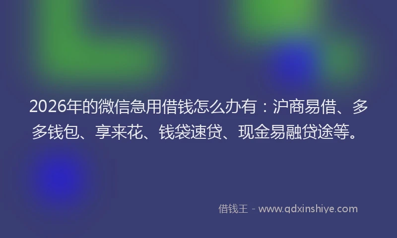 2026年的微信急用借钱怎么办有：沪商易借、多多钱包、享来花、钱袋速贷、现金易融贷途等。