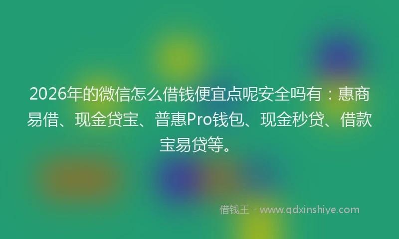 2026年的微信怎么借钱便宜点呢安全吗有：惠商易借、现金贷宝、普惠Pro钱包、现金秒贷、借款宝易贷等。