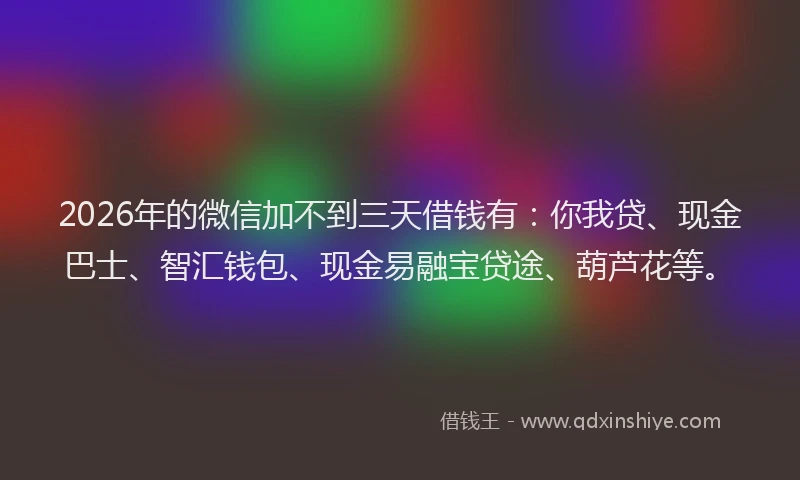2026年的微信加不到三天借钱有：你我贷、现金巴士、智汇钱包、现金易融宝贷途、葫芦花等。