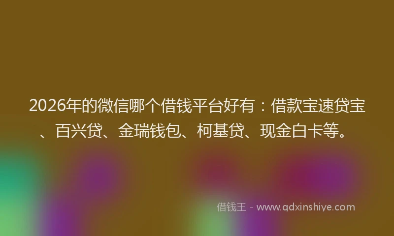 2026年的微信哪个借钱平台好有:借款宝速贷宝、百兴贷、金瑞钱包、柯基贷、现金白卡等。