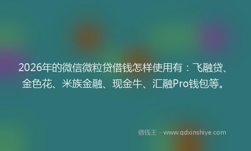 2026年的微信微粒贷借钱怎样使用有：飞融贷、金色花、米族金融、现金牛、汇融Pro钱包等。
