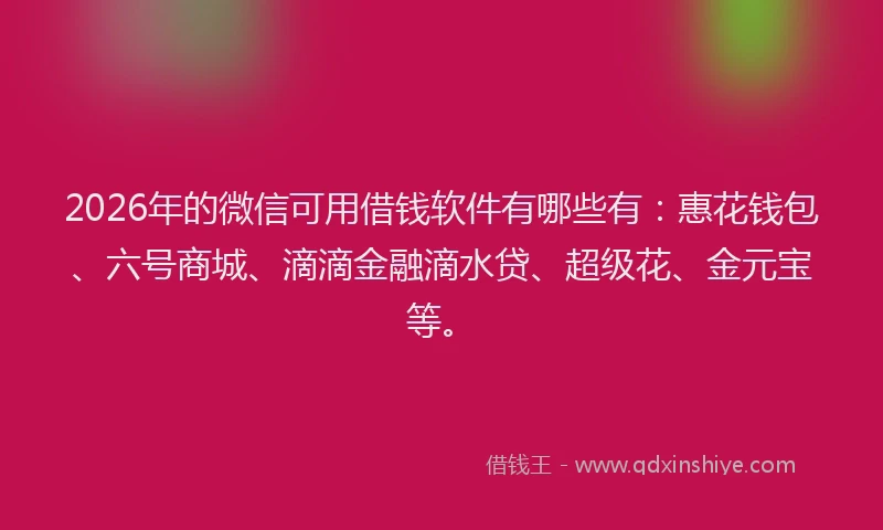 2026年的微信可用借钱软件有哪些有:惠花钱包、六号商城、滴滴金融滴水贷、超级花、金元宝等。