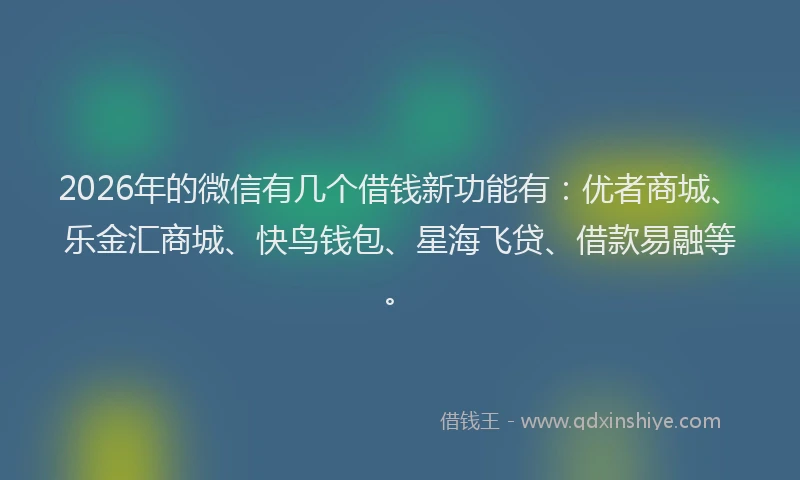 2026年的微信有几个借钱新功能有：优者商城、乐金汇商城、快鸟钱包、星海飞贷、借款易融等。