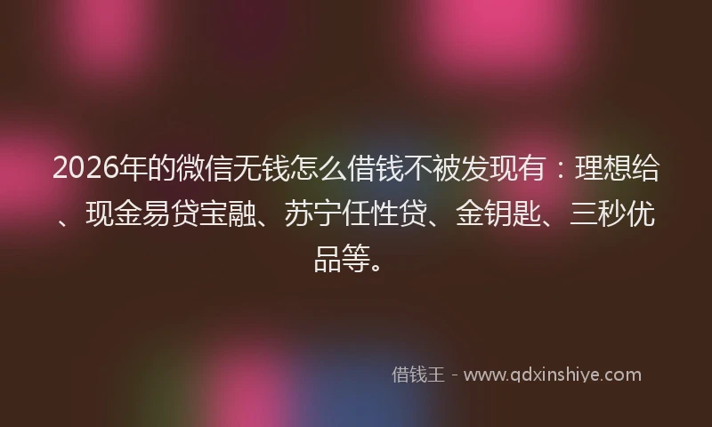2026年的微信无钱怎么借钱不被发现有：理想给、现金易贷宝融、苏宁任性贷、金钥匙、三秒优品等。