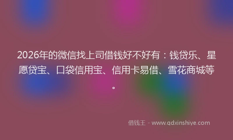 2026年的微信找上司借钱好不好有:钱贷乐、星愿贷宝、口袋信用宝、信用卡易借、雪花商城等。