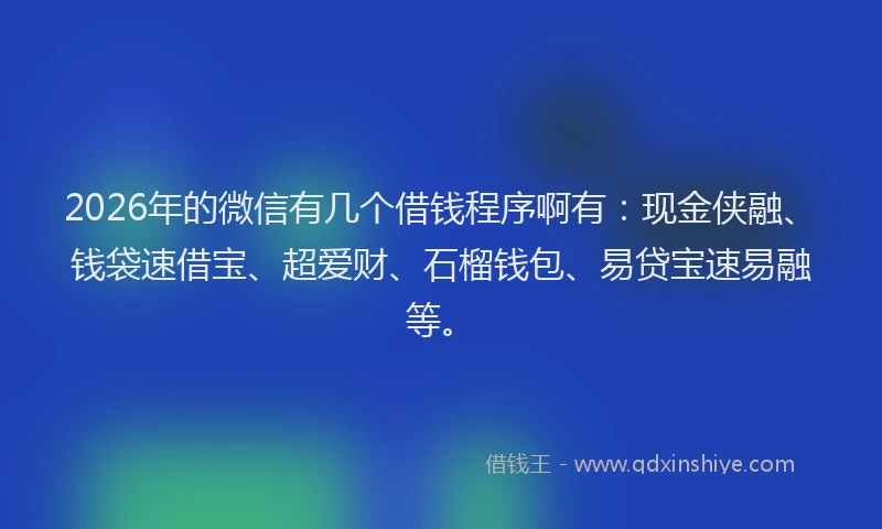 2026年的微信有几个借钱程序啊有：现金侠融、钱袋速借宝、超爱财、石榴钱包、易贷宝速易融等。