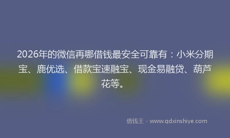 2026年的微信再哪借钱最安全可靠有：小米分期宝、鹿优选、借款宝速融宝、现金易融贷、葫芦花等。