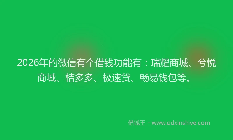 2026年的微信有个借钱功能有：瑞耀商城、兮悦商城、桔多多、极速贷、畅易钱包等。