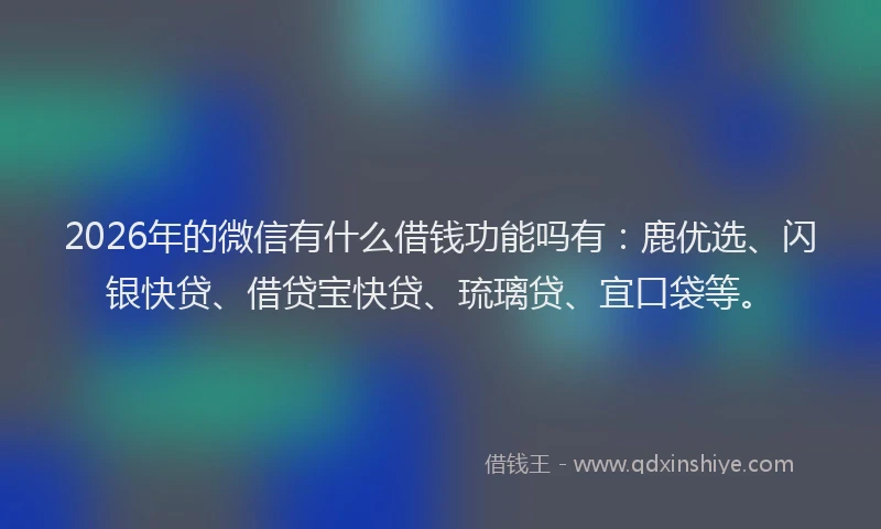 2026年的微信有什么借钱功能吗有：鹿优选、闪银快贷、借贷宝快贷、琉璃贷、宜口袋等。