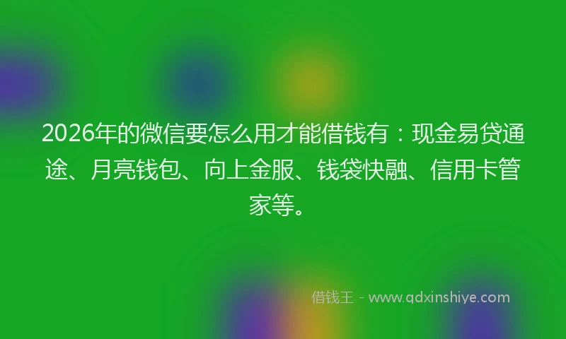 2026年的微信要怎么用才能借钱有:现金易贷通途、月亮钱包、向上金服、钱袋快融、信用卡管家等。