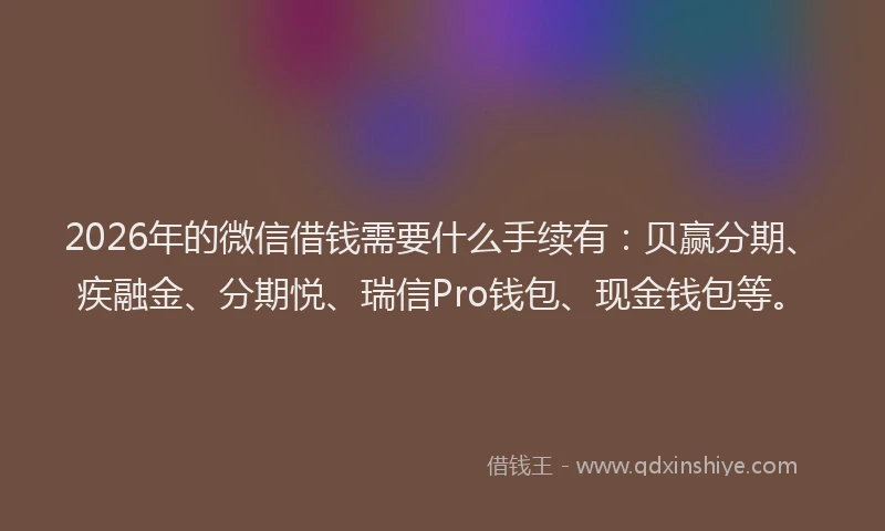 2026年的微信借钱需要什么手续有：贝赢分期、疾融金、分期悦、瑞信Pro钱包、现金钱包等。