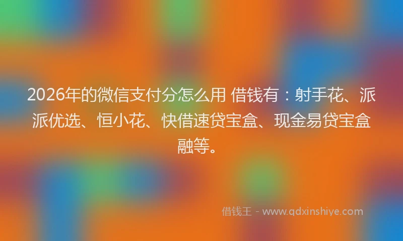 2026年的微信支付分怎么用 借钱有：射手花、派派优选、恒小花、快借速贷宝盒、现金易贷宝盒融等。