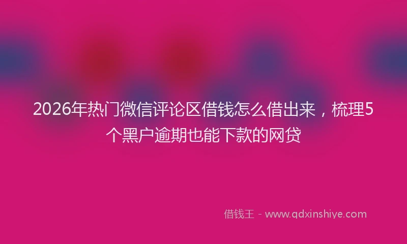 2026年热门微信评论区借钱怎么借出来，梳理5个黑户逾期也能下款的网贷