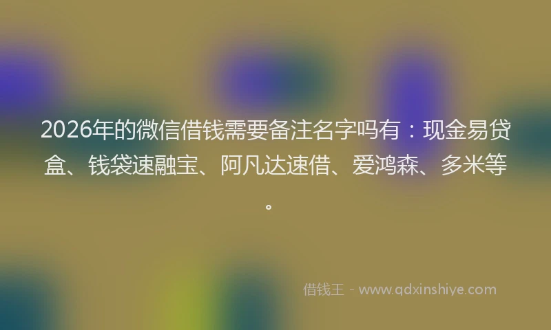 2026年的微信借钱需要备注名字吗有：现金易贷盒、钱袋速融宝、阿凡达速借、爱鸿森、多米等。