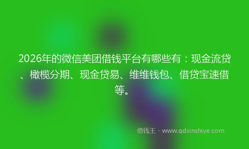 2026年的微信美团借钱平台有哪些有:现金流贷、橄榄分期、现金贷易、维维钱包、借贷宝速借等。