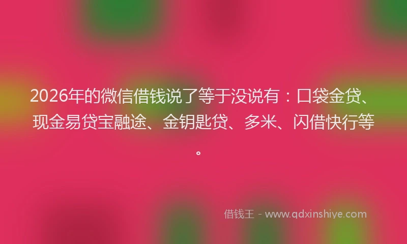 2026年的微信借钱说了等于没说有：口袋金贷、现金易贷宝融途、金钥匙贷、多米、闪借快行等。