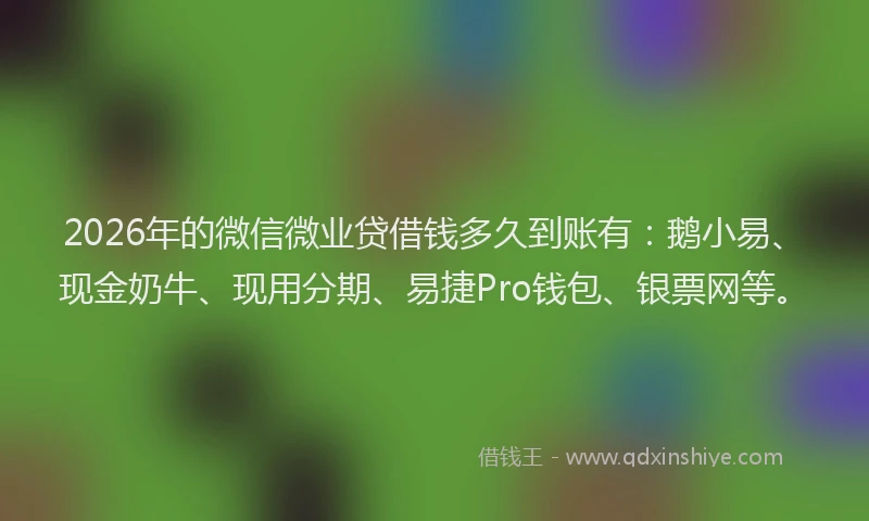 2026年的微信微业贷借钱多久到账有：鹅小易、现金奶牛、现用分期、易捷Pro钱包、银票网等。