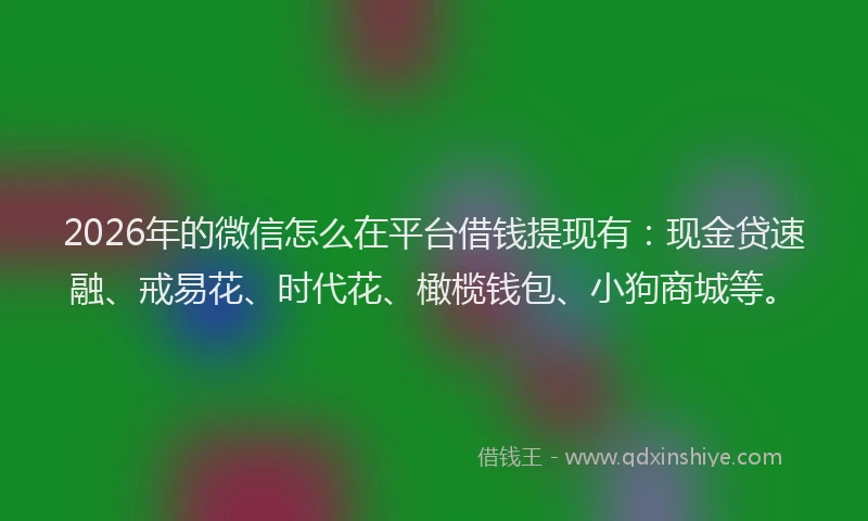 2026年的微信怎么在平台借钱提现有：现金贷速融、戒易花、时代花、橄榄钱包、小狗商城等。