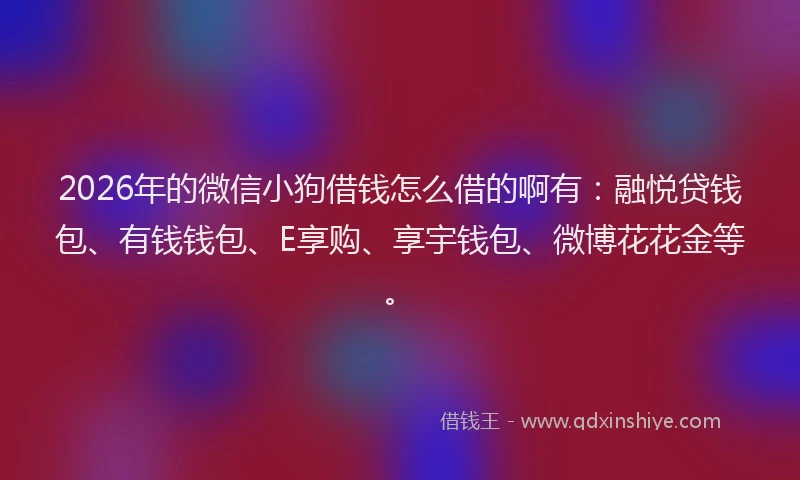 2026年的微信小狗借钱怎么借的啊有：融悦贷钱包、有钱钱包、E享购、享宇钱包、微博花花金等。