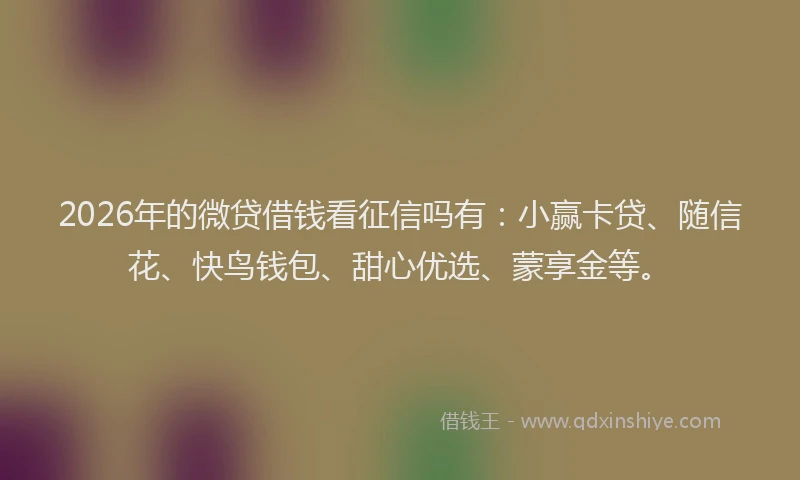 2026年的微贷借钱看征信吗有:小赢卡贷、随信花、快鸟钱包、甜心优选、蒙享金等。