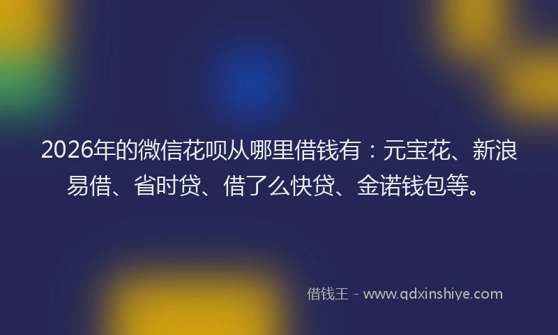 2026年的微信花呗从哪里借钱有：元宝花、新浪易借、省时贷、借了么快贷、金诺钱包等。