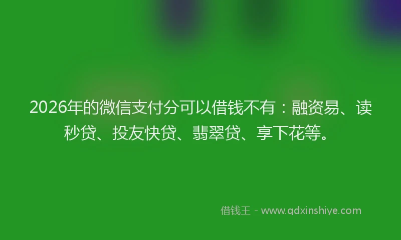 2026年的微信支付分可以借钱不有：融资易、读秒贷、投友快贷、翡翠贷、享下花等。