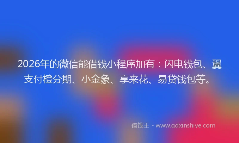 2026年的微信能借钱小程序加有：闪电钱包、翼支付橙分期、小金象、享来花、易贷钱包等。