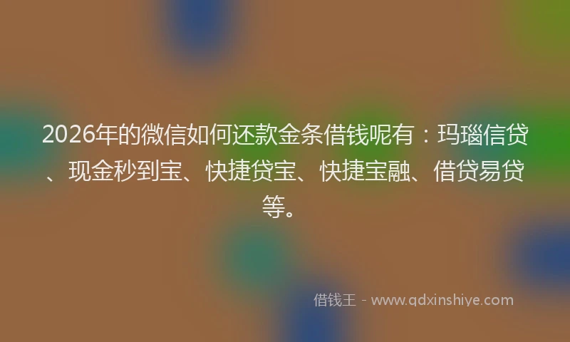2026年的微信如何还款金条借钱呢有：玛瑙信贷、现金秒到宝、快捷贷宝、快捷宝融、借贷易贷等。
