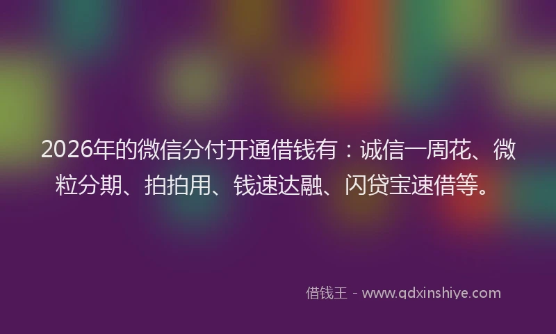 2026年的微信分付开通借钱有：诚信一周花、微粒分期、拍拍用、钱速达融、闪贷宝速借等。