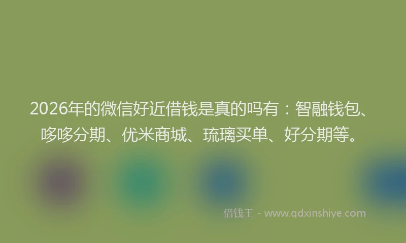 2026年的微信好近借钱是真的吗有：智融钱包、哆哆分期、优米商城、琉璃买单、好分期等。
