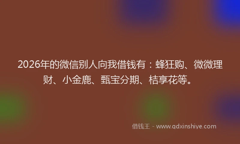 2026年的微信别人向我借钱有：蜂狂购、微微理财、小金鹿、甄宝分期、桔享花等。