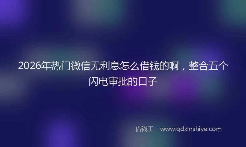2026年热门微信无利息怎么借钱的啊，整合五个闪电审批的口子