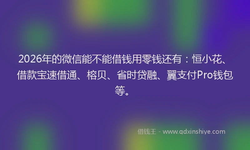 2026年的微信能不能借钱用零钱还有:恒小花、借款宝速借通、榕贝、省时贷融、翼支付Pro钱包等。
