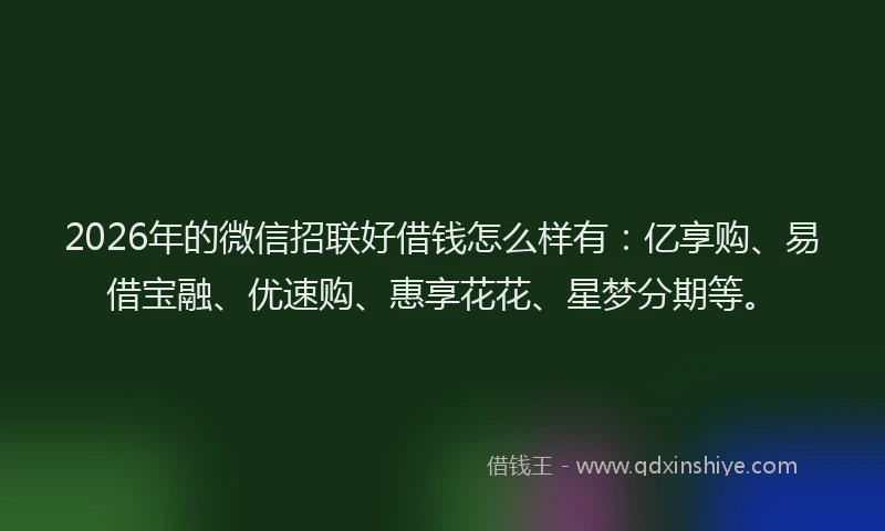 2026年的微信招联好借钱怎么样有：亿享购、易借宝融、优速购、惠享花花、星梦分期等。