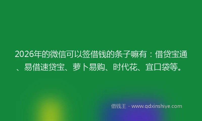 2026年的微信可以签借钱的条子嘛有：借贷宝通、易借速贷宝、萝卜易购、时代花、宜口袋等。