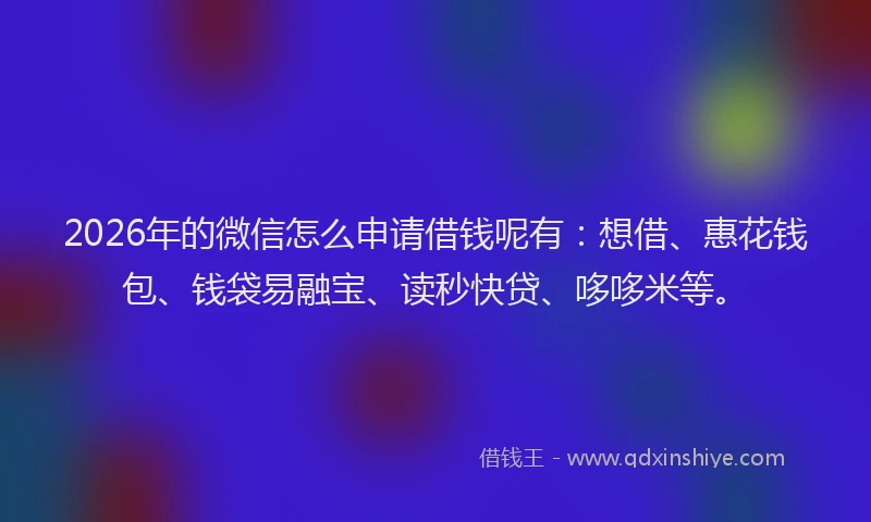 2026年的微信怎么申请借钱呢有:想借、惠花钱包、钱袋易融宝、读秒快贷、哆哆米等。