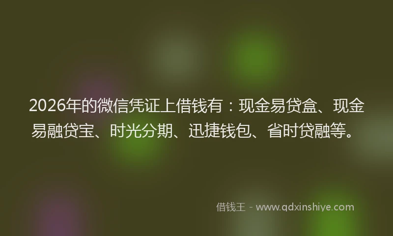 2026年的微信凭证上借钱有:现金易贷盒、现金易融贷宝、时光分期、迅捷钱包、省时贷融等。