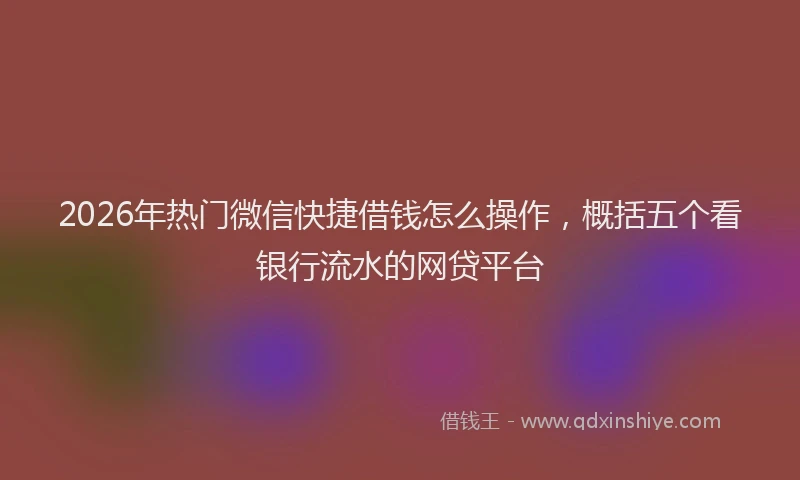 2026年热门微信快捷借钱怎么操作，概括五个看银行流水的网贷平台