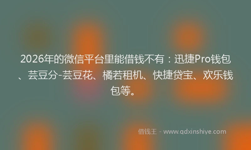 2026年的微信平台里能借钱不有：迅捷Pro钱包、芸豆分-芸豆花、橘若租机、快捷贷宝、欢乐钱包等。