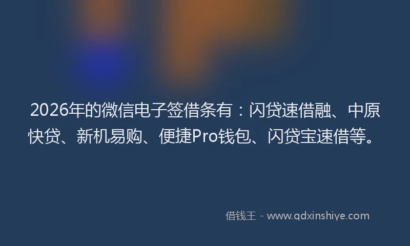 2026年的微信电子签借条有：闪贷速借融、中原快贷、新机易购、便捷Pro钱包、闪贷宝速借等。