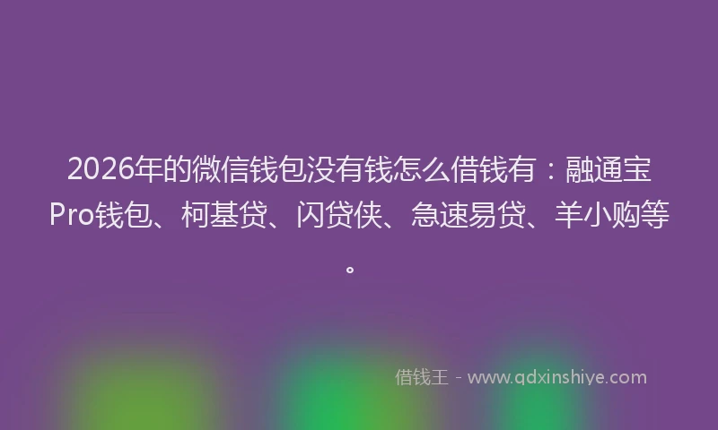 2026年的微信钱包没有钱怎么借钱有：融通宝Pro钱包、柯基贷、闪贷侠、急速易贷、羊小购等。