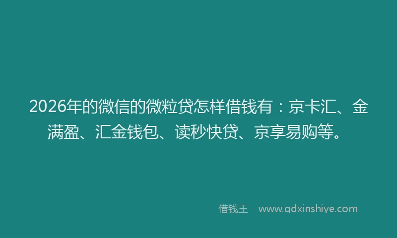 2026年的微信的微粒贷怎样借钱有：京卡汇、金满盈、汇金钱包、读秒快贷、京享易购等。