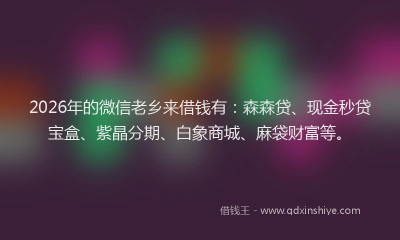 2026年的微信老乡来借钱有：森森贷、现金秒贷宝盒、紫晶分期、白象商城、麻袋财富等。